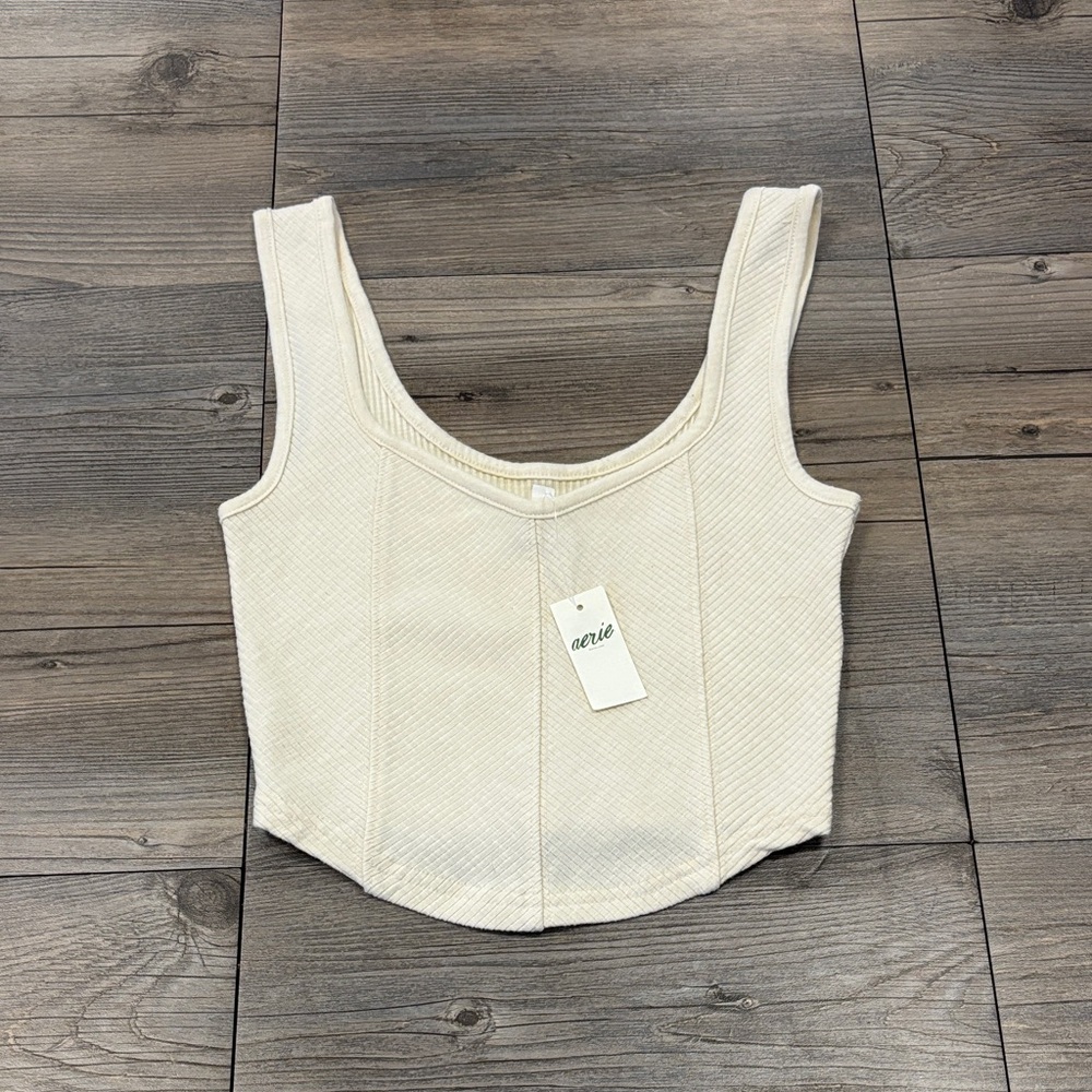 Aerie Ivory Ribbed Crop Top